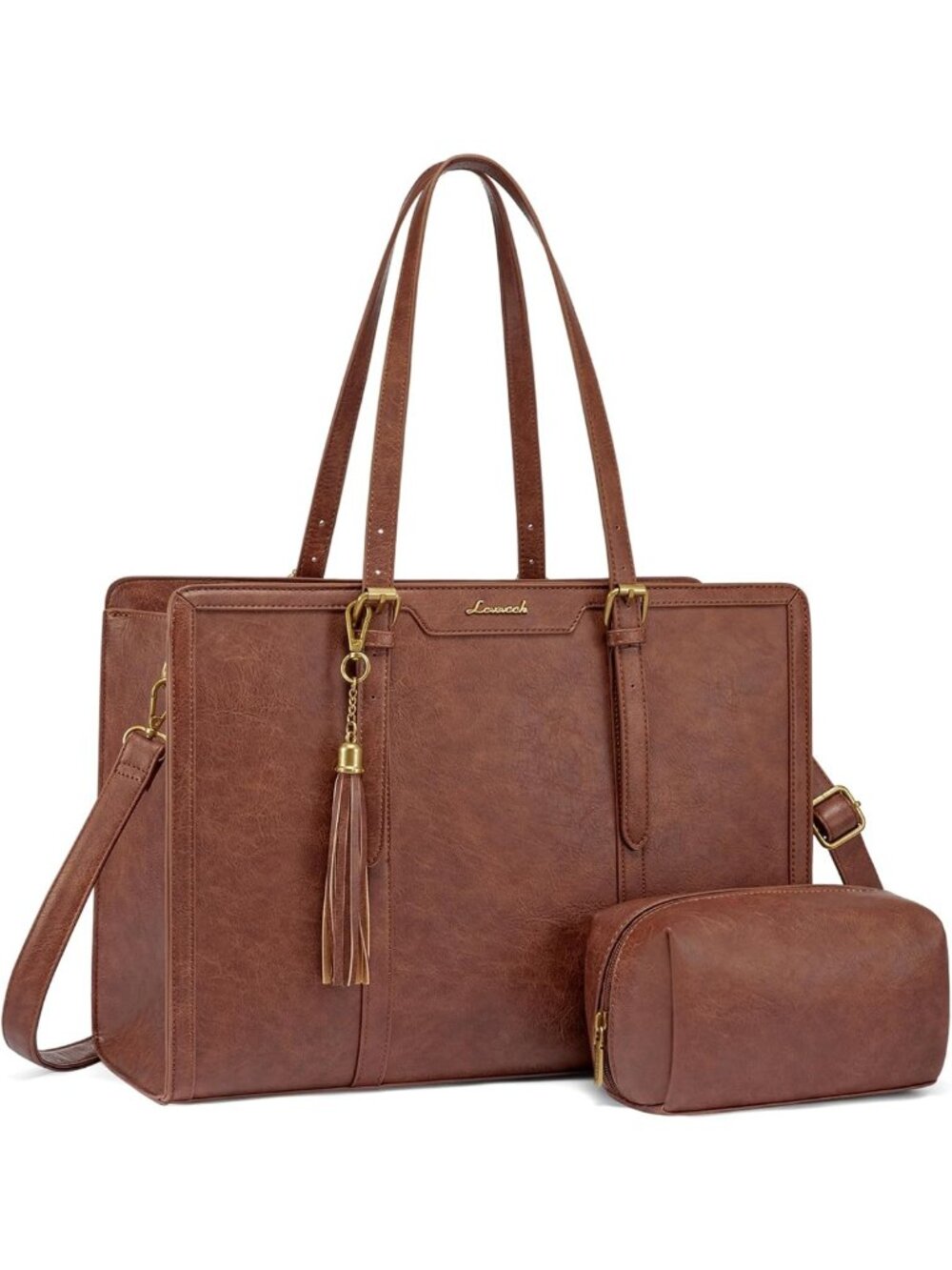Stylish Vintage Laptop Tote Bag for Women, 15.6 Inch Work Purse with Clutch